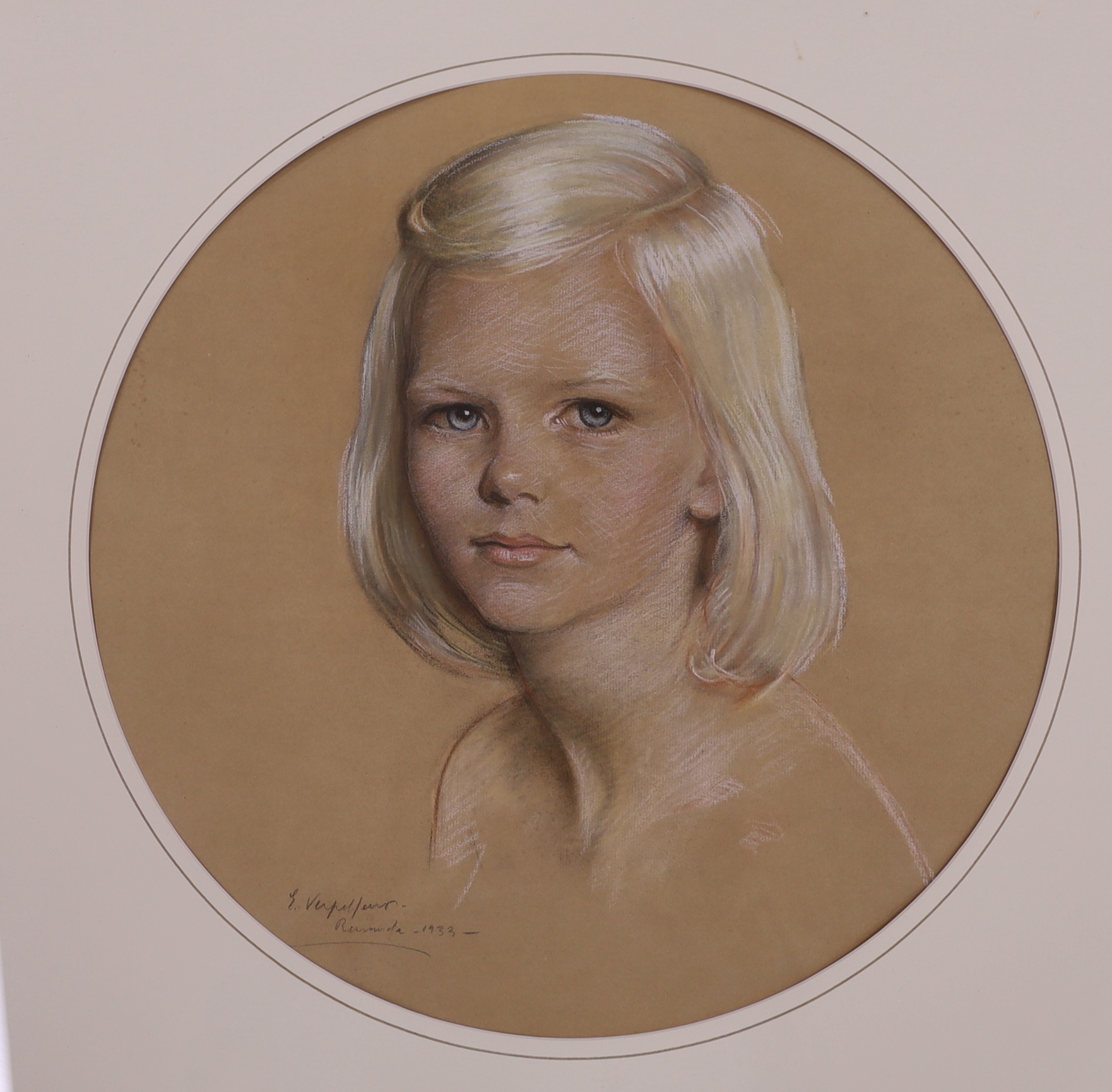 Émile Antoine Verpilleux M.B.E. (1888-1964), set of four heightened pastels, Family portraits including a gentleman wearing military dress, signed and inscribed Bermuda 1933, largest 52 x 43cm